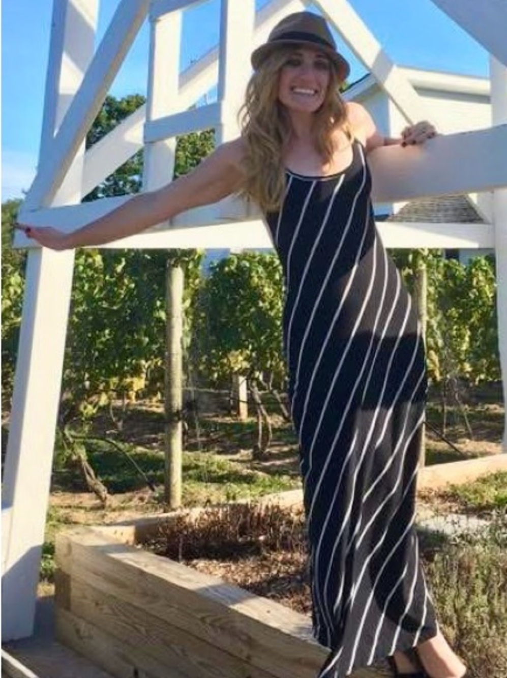 Navy & White Striped Maxi Dress (backless) Size M/L